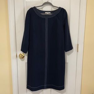 Boden US16L navy crepe sheath dress with white stitch detailing